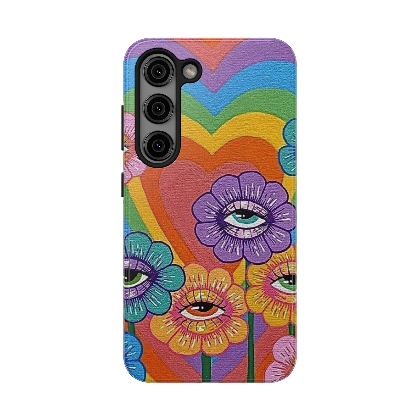 Psychedelic Eye Flower Tough Phone Case — Retro Rainbow Protective iPhone Cover