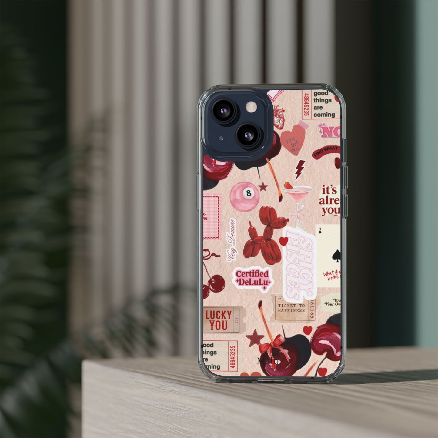 Clear Impact-Resistant Phone Case — Retro Cherry & Sticker Collage