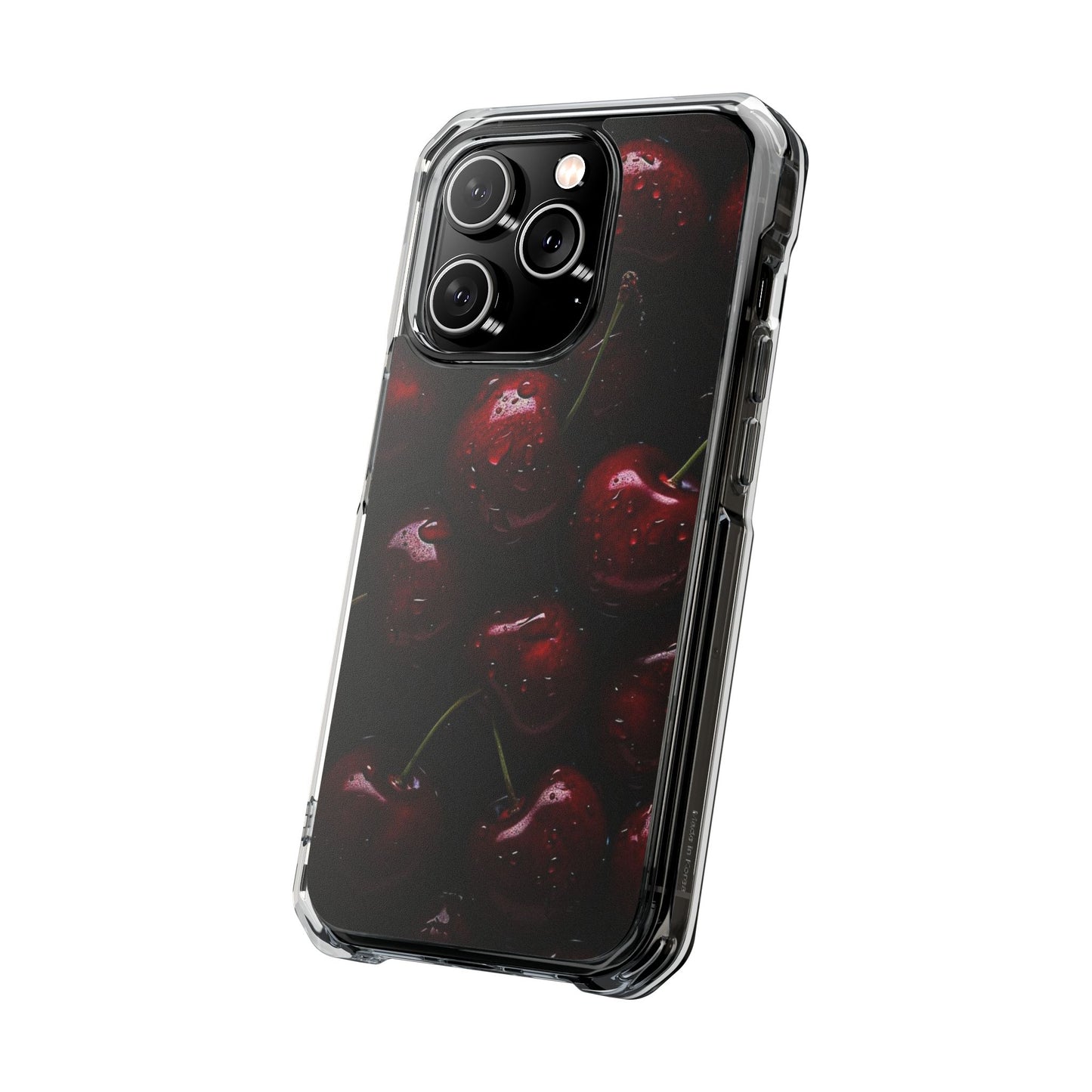 Cherry Pattern Clear Magnetic Phone Case — Dark Red Fruit Design