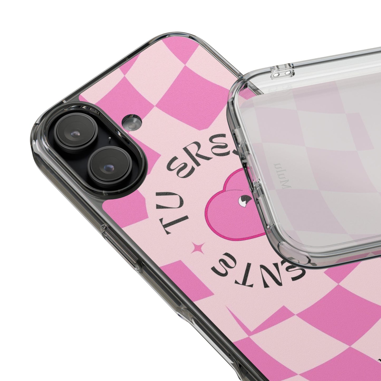 Clear Impact-Resistant Phone Case — Pink Checkerheart “Tu Eres Suficiente” Design