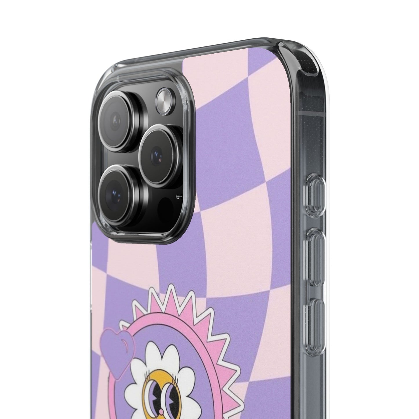 Clear Impact-Resistant Case — Cute Purple Checkerboard Dino with 'Mulu'