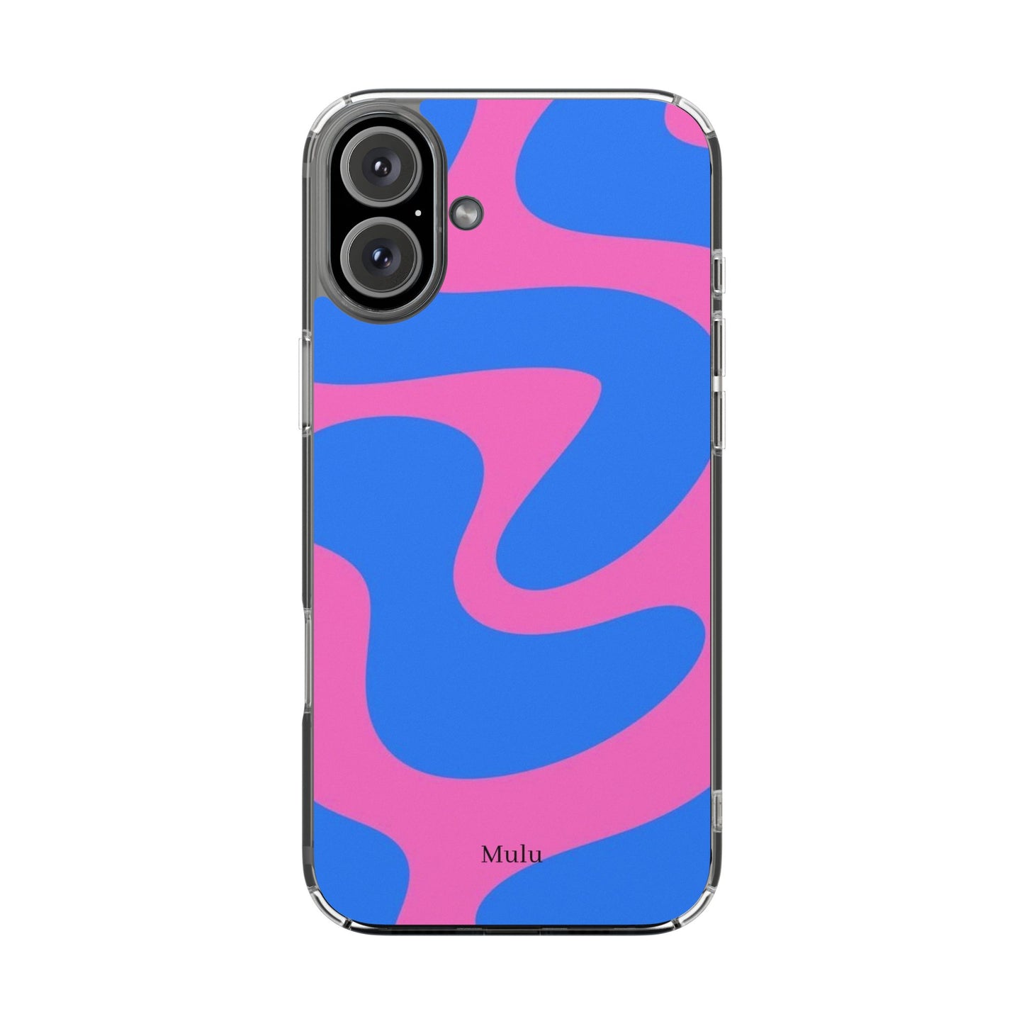 Clear Impact-Resistant Phone Case — Retro Blue & Pink Abstract Swirl