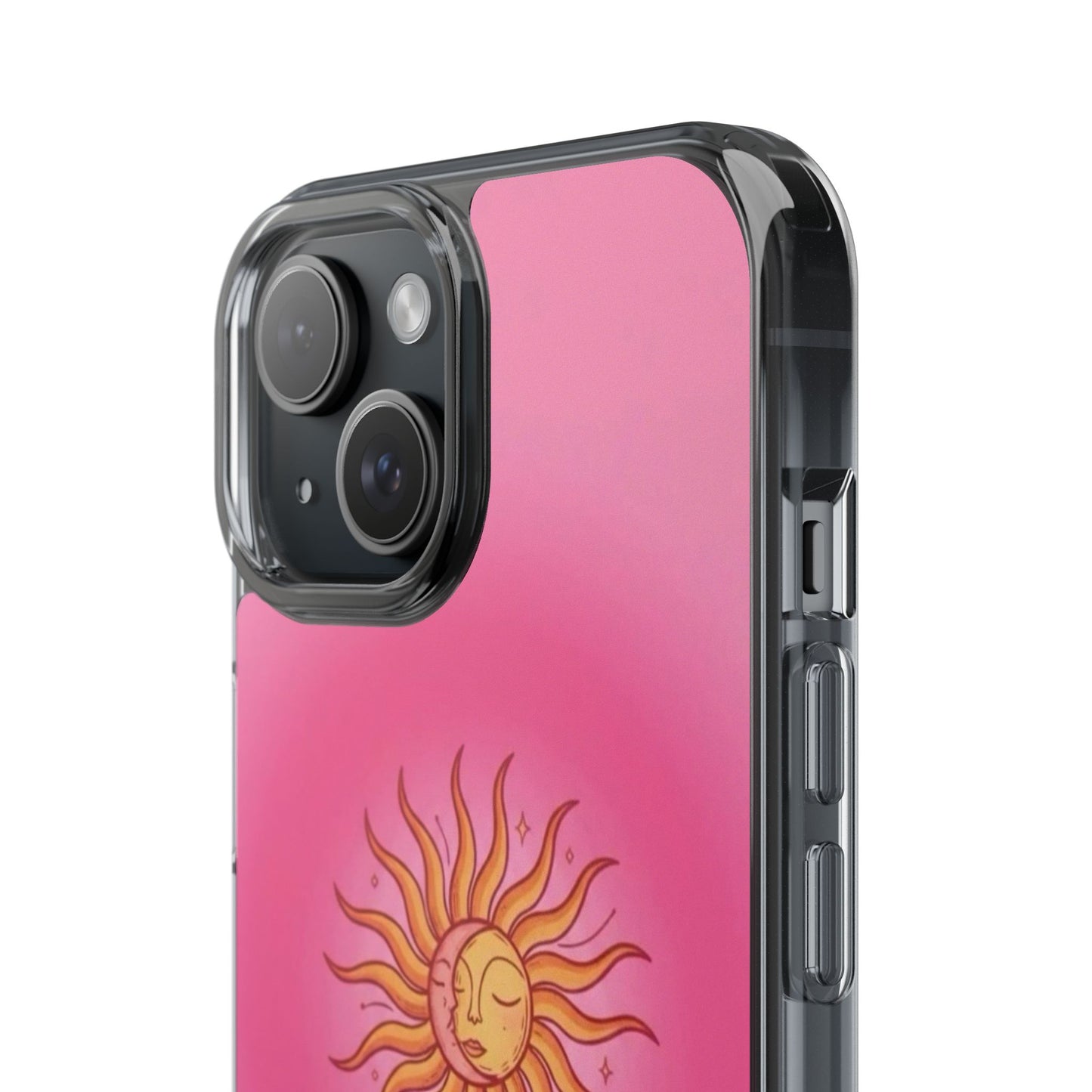 Pink Sun Phone Case — Radiant Sunburst Impact-Resistant Clear Case
