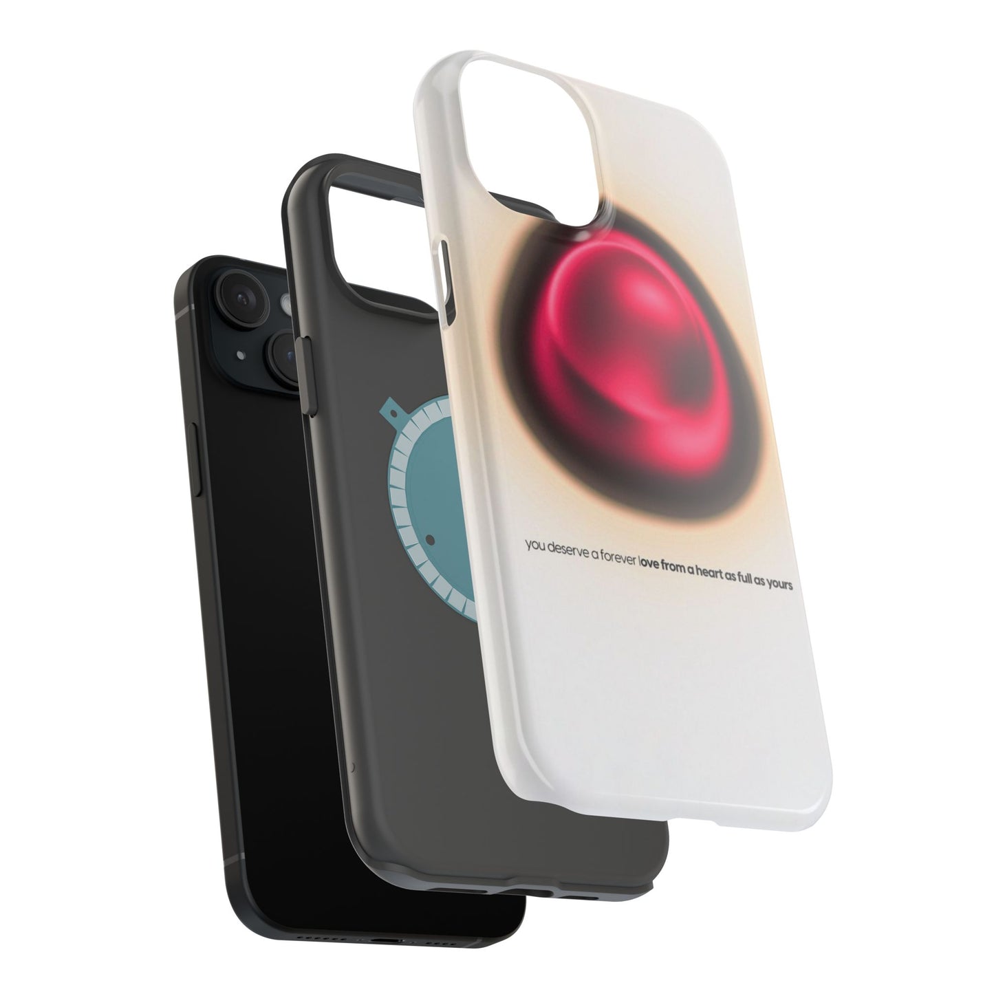 Protective Phone Case — Red Pearl Heart Design with 'You deserve a forever love' Text