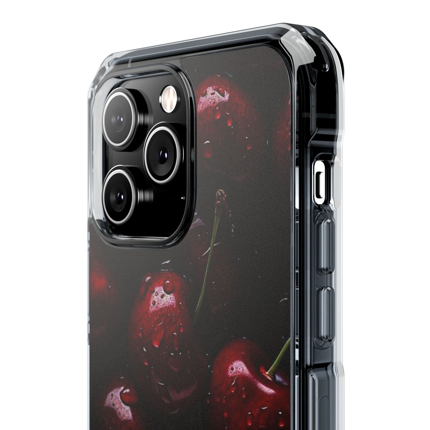 Cherry Pattern Clear Magnetic Phone Case — Dark Red Fruit Design