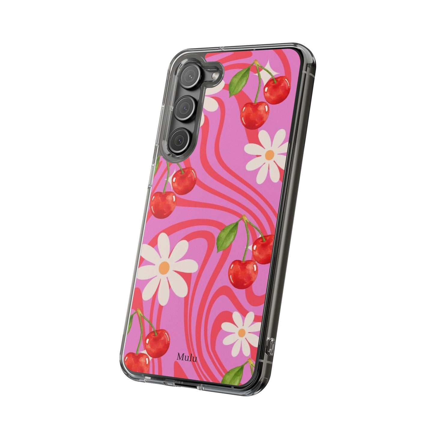 Clear Impact Phone Case — Retro Cherry & Daisy Floral Design