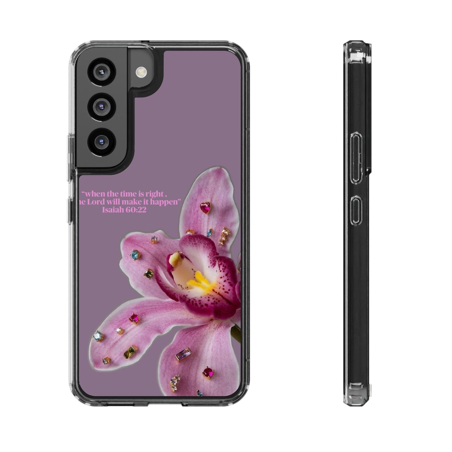 Clear Floral Impact-Resistant Phone Case — "When the time is right" Rose Orchid Design