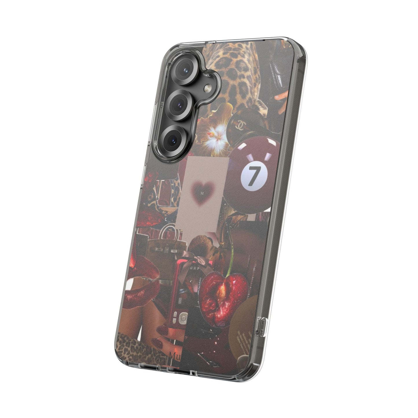 Clear Impact-Resistant Phone Case — Retro Cherry Collage Design
