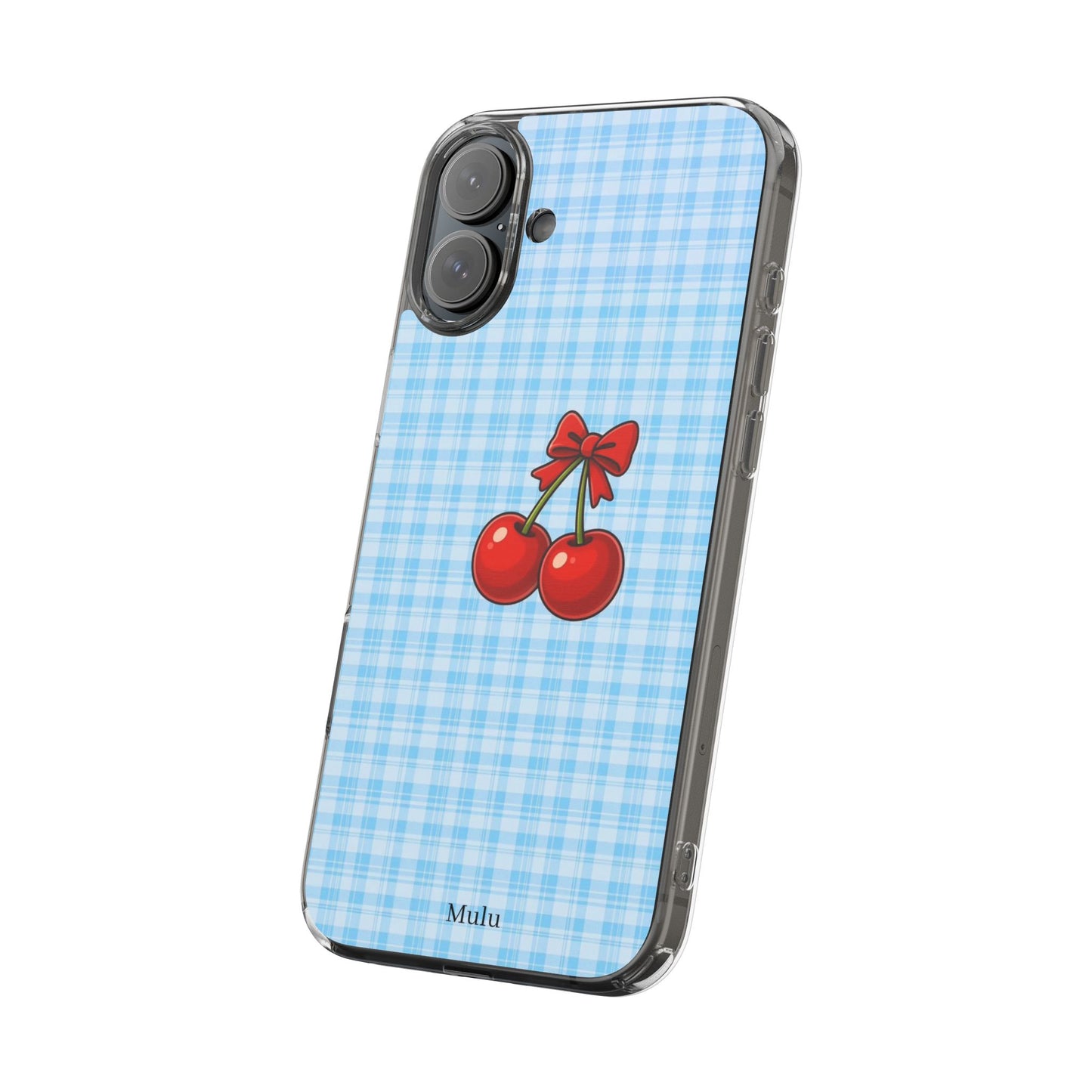 Clear Cherry Gingham Phone Case — Impact-Resistant Clear Case with Red Cherry Design