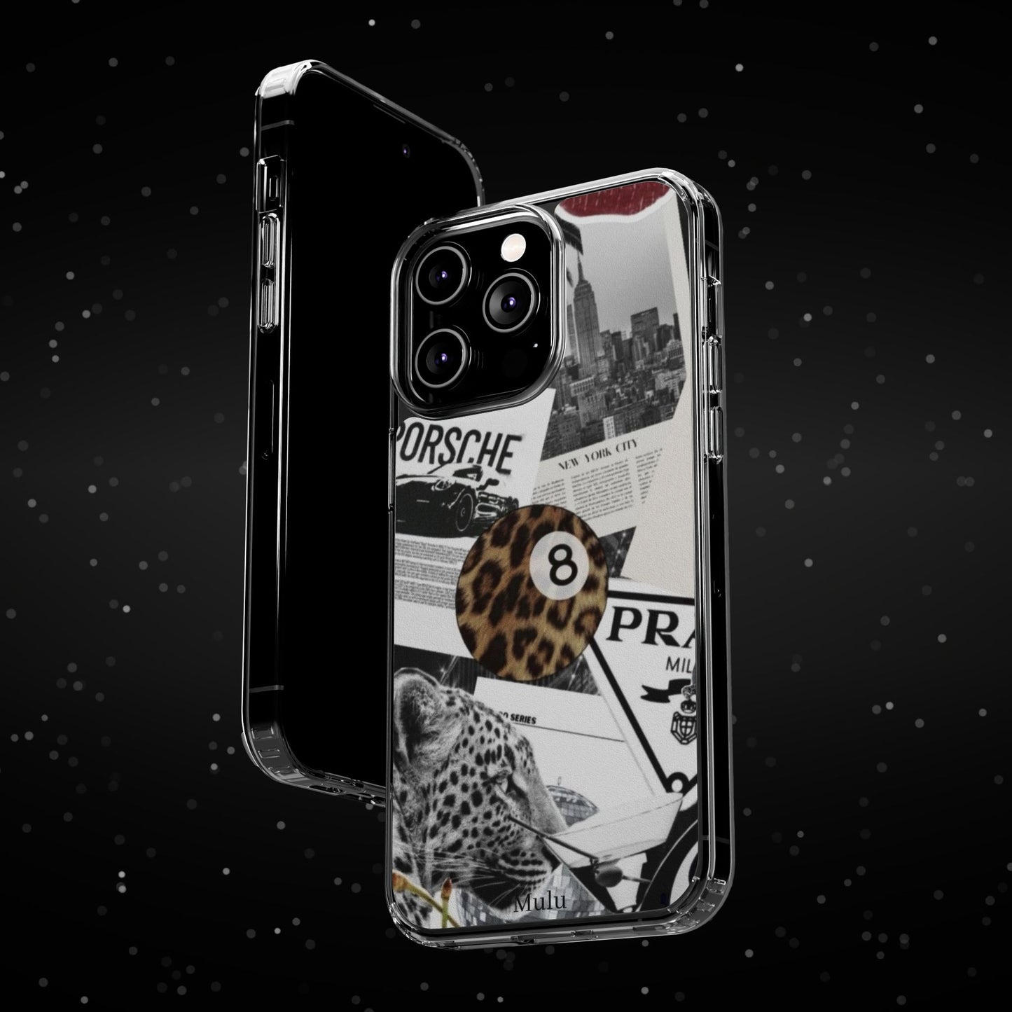 Clear Impact-Resistant Phone Case — Collage Luxury Leopard & Vintage Car Design