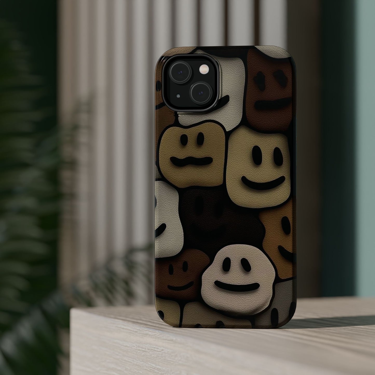 Magnetic Impact-Resistant Case — Brown Smiley Tile Phone Cover