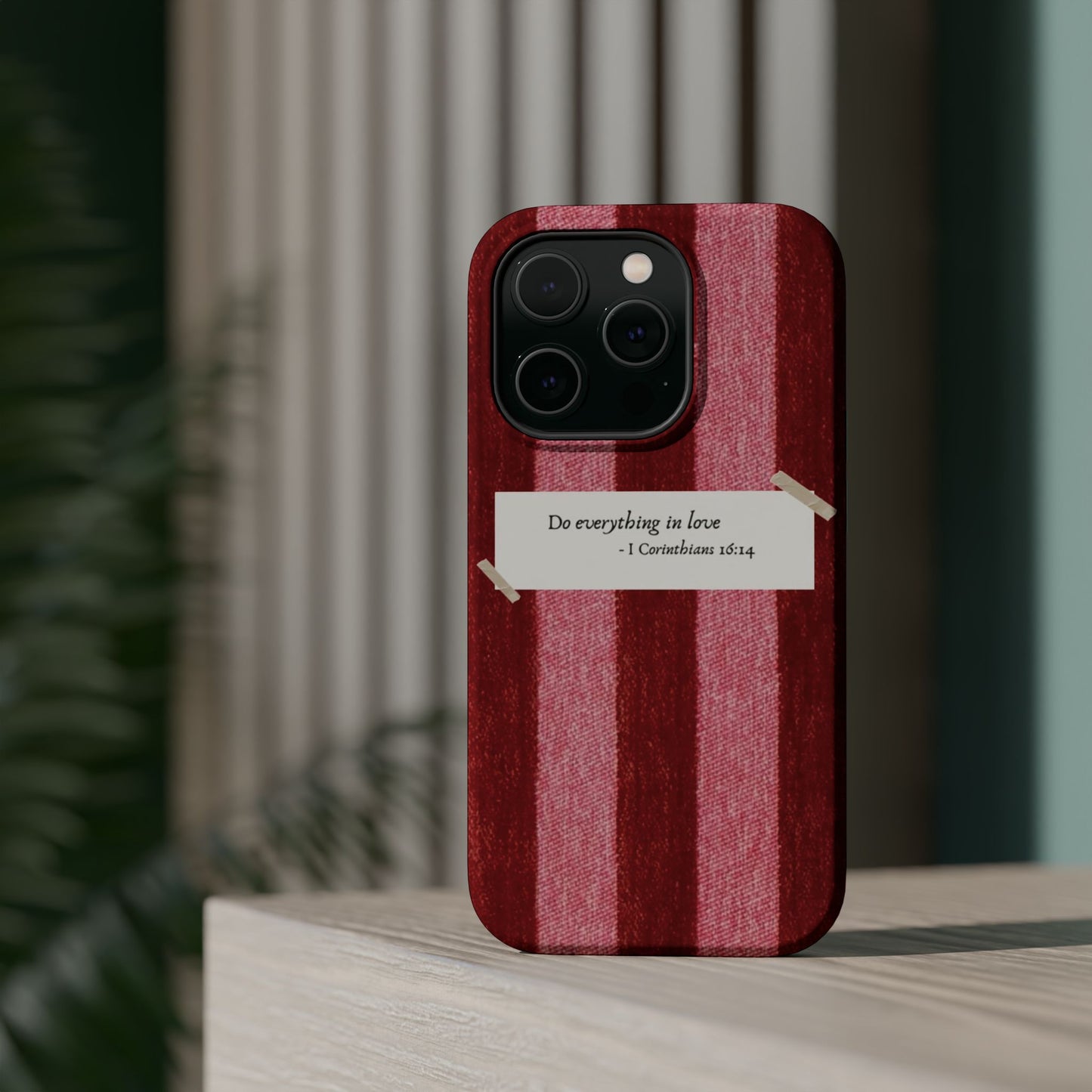 Christian Quote Red Stripe Phone Case — “Do everything in love” Magnetic Impact-Resistant Case