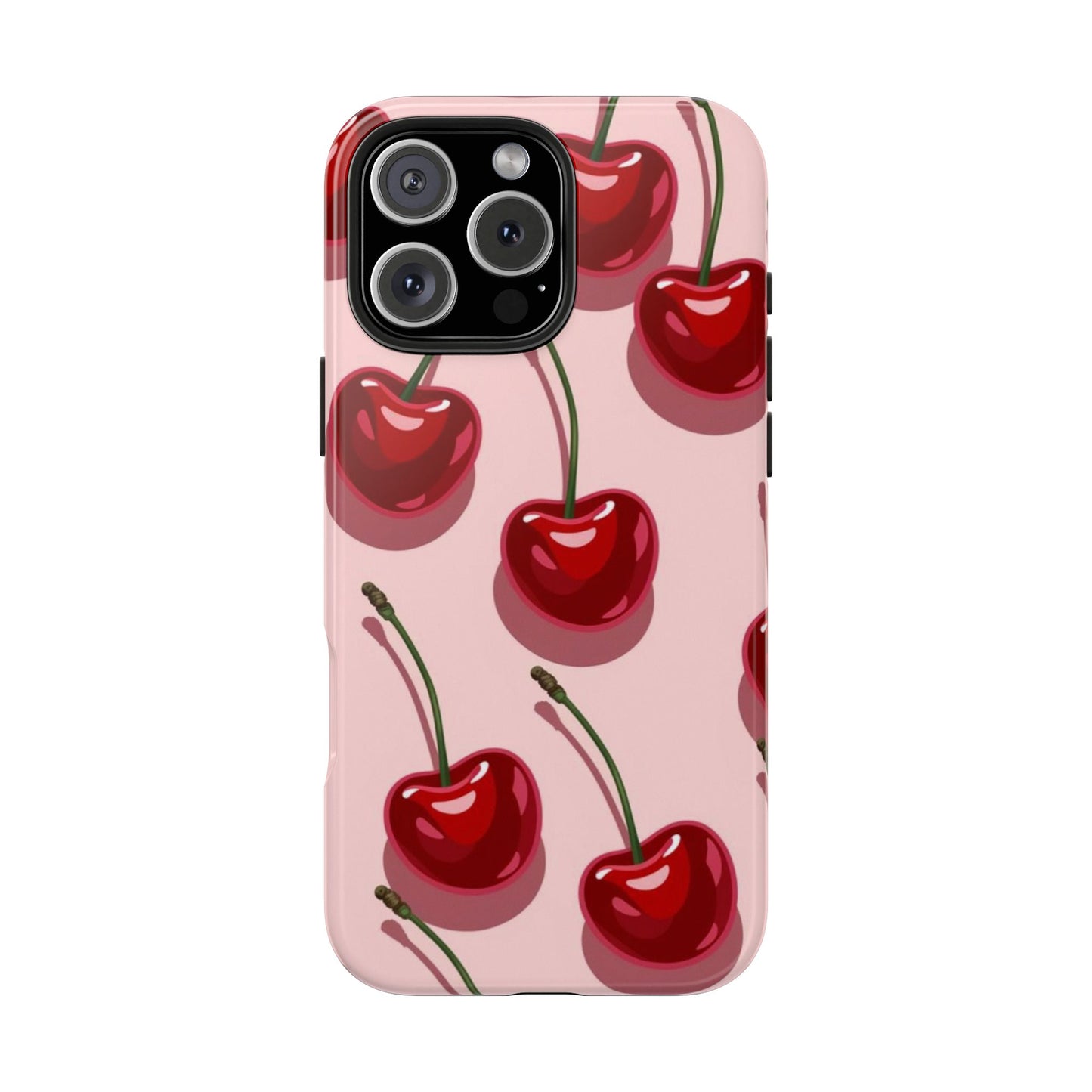 Cherry Pattern Tough Phone Case — Retro Pink Cherry Print Protective Phone Case