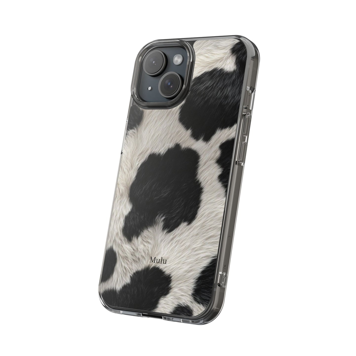 Cow Print Clear Impact Phone Case — Faux Fur Black & White Protection