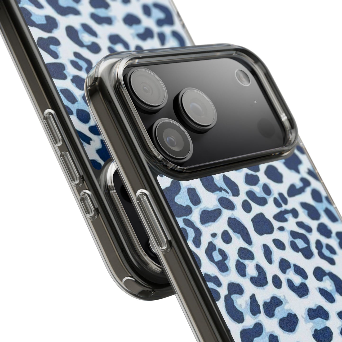 Clear Impact-Resistant Phone Case — Blue Watercolor Leopard Print