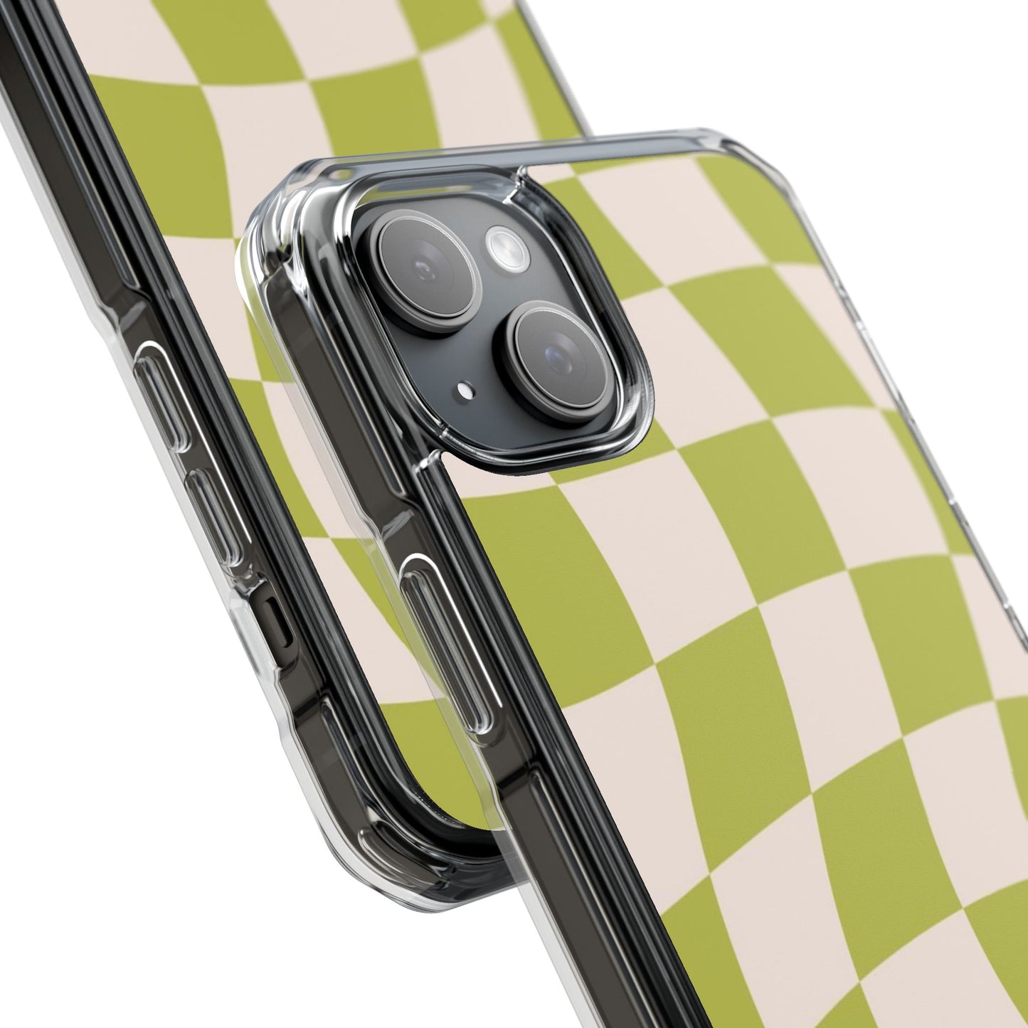Clear Magnetic Phone Case — Olive Retro Check Pattern