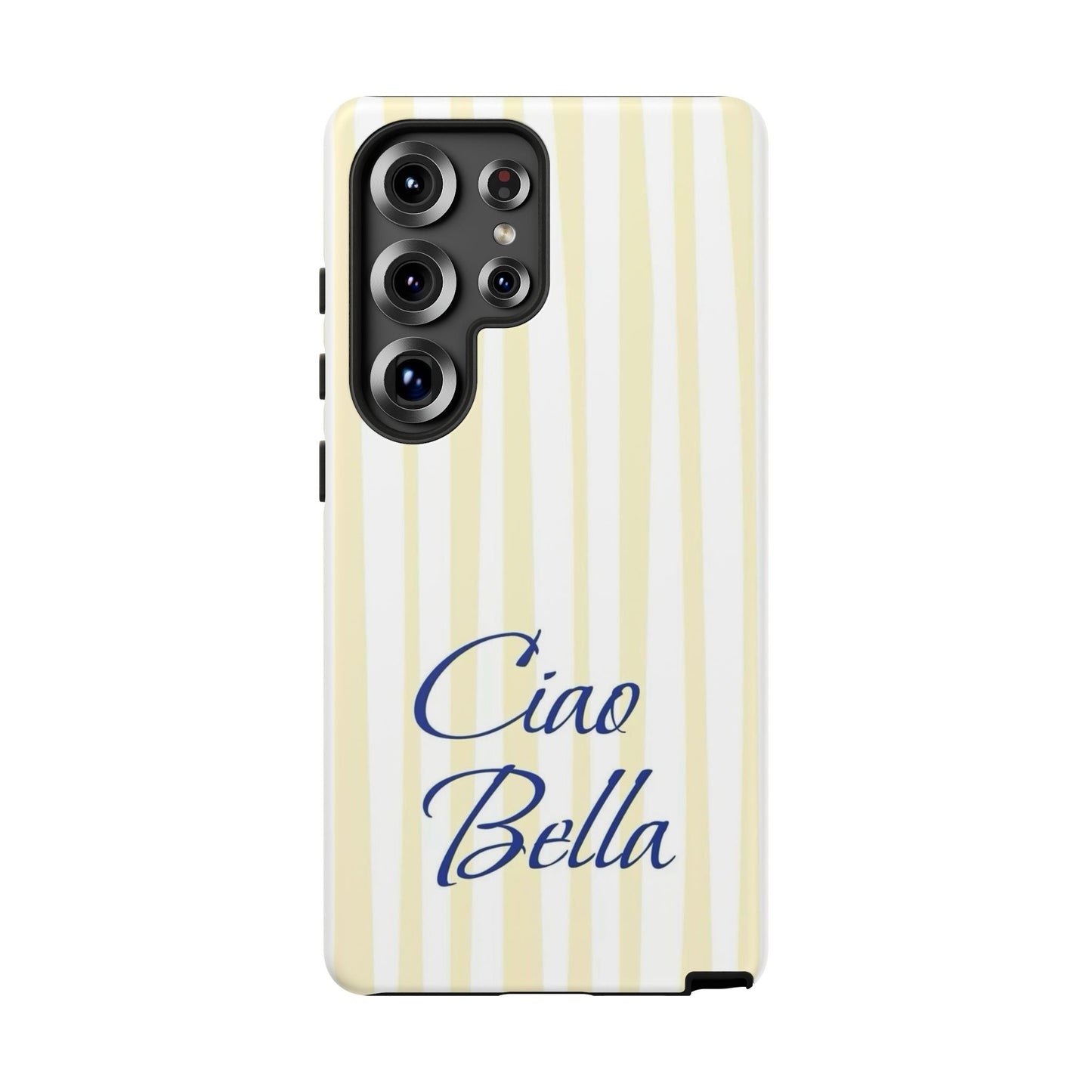 Ciao Bella Phone Case – Striped Elegant Italian Script Protective Cover