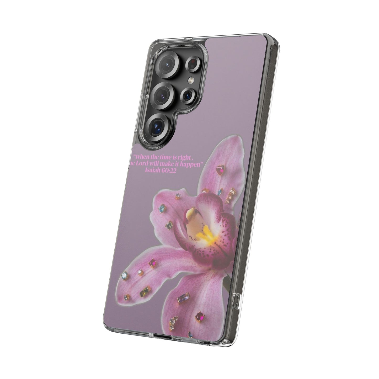 Clear Floral Impact-Resistant Phone Case — "When the time is right" Rose Orchid Design