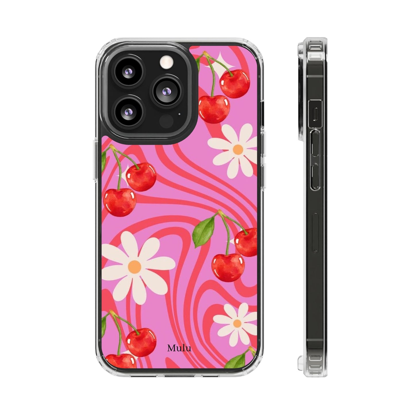 Clear Impact Phone Case — Retro Cherry & Daisy Floral Design