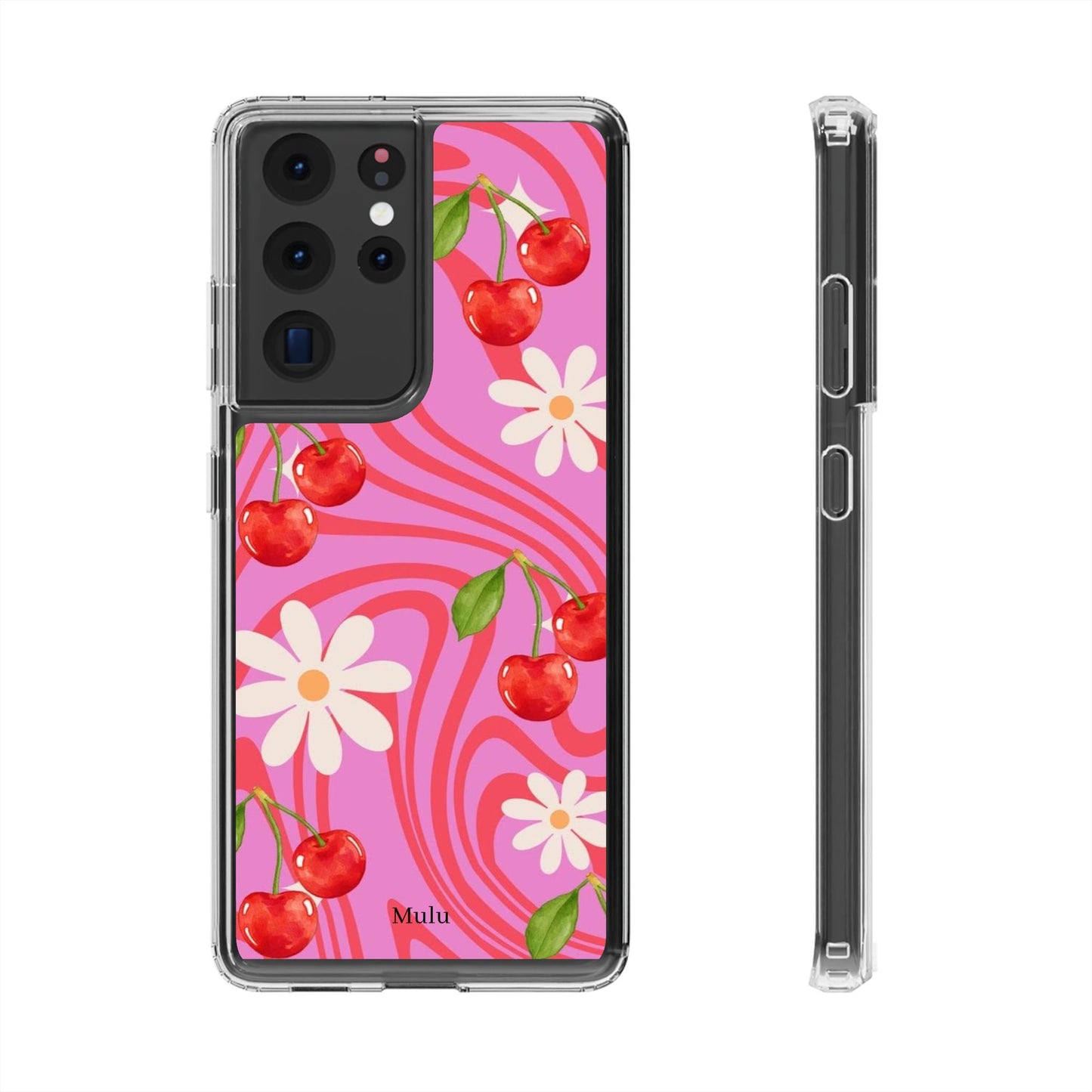 Clear Impact Phone Case — Retro Cherry & Daisy Floral Design