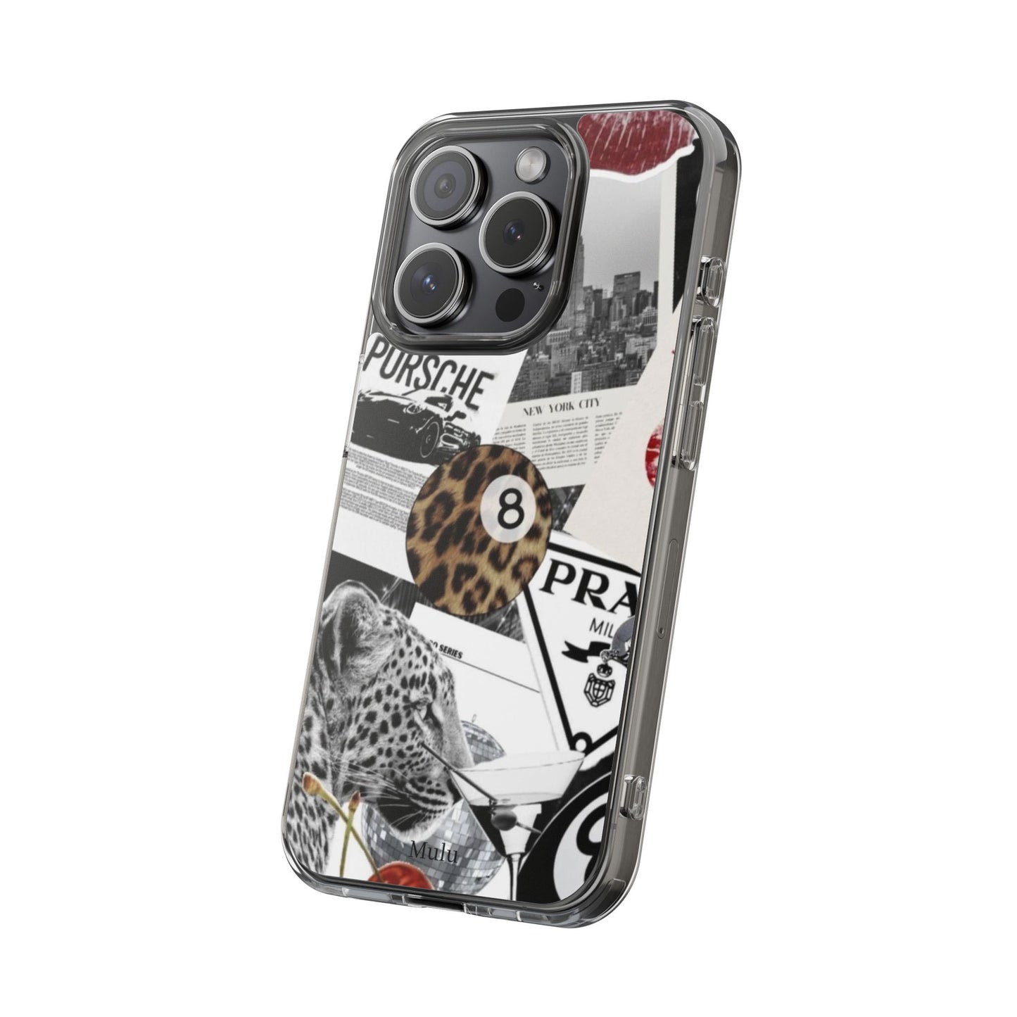 Clear Impact-Resistant Phone Case — Collage Luxury Leopard & Vintage Car Design