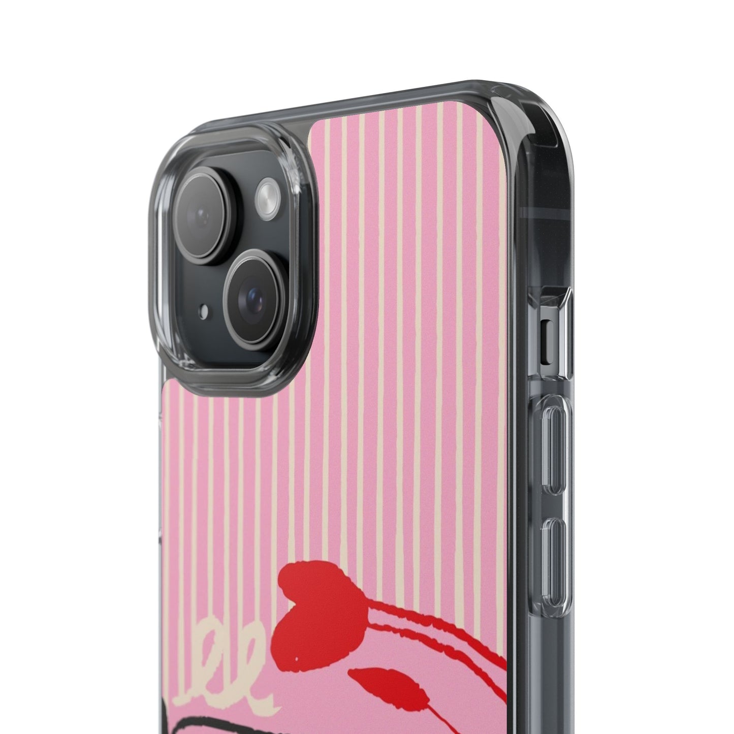 Clear Impact-Resistant Case — Pink Cute Heart Cartoon Design