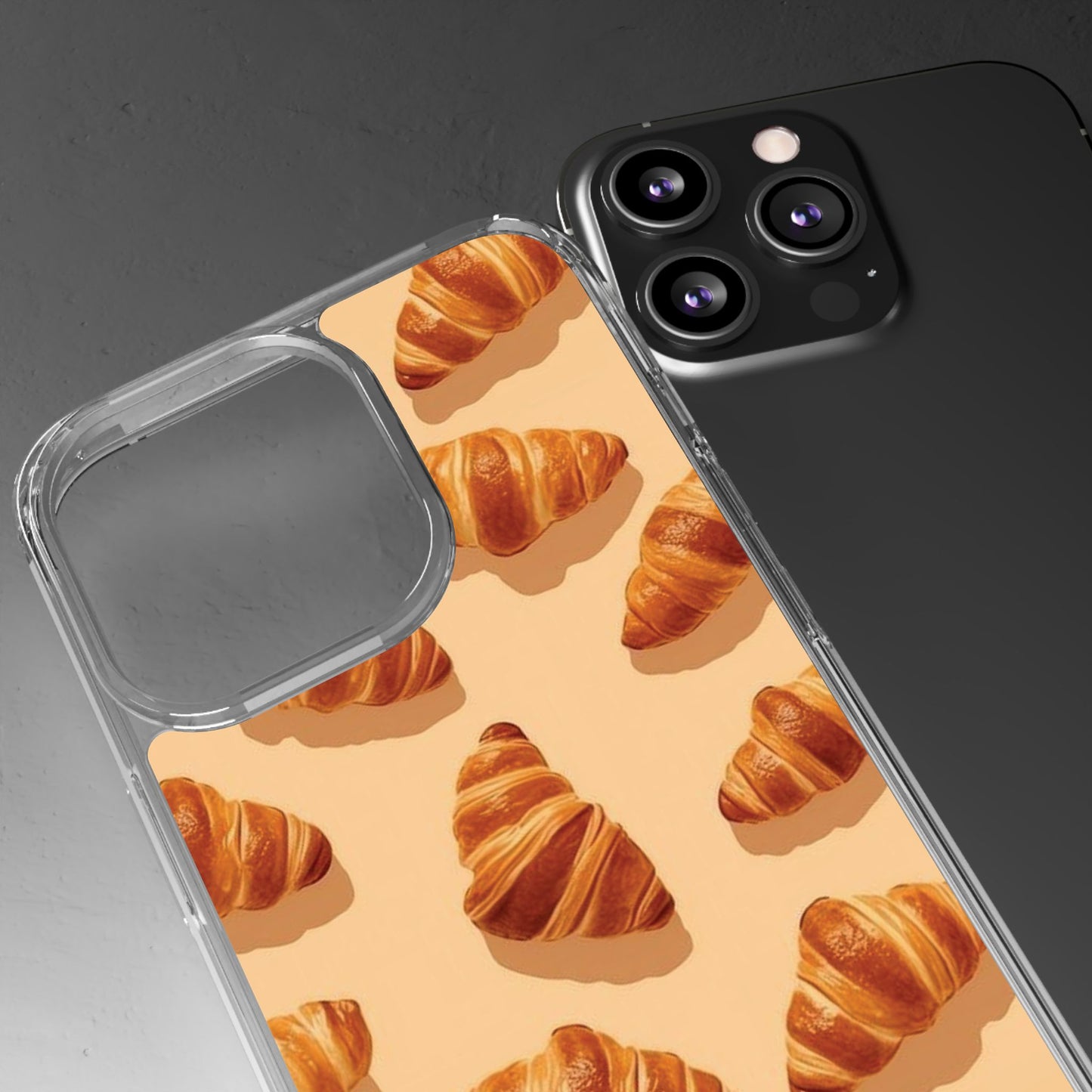 Croissant Pattern Clear Phone Case — Bakery-themed Transparent iPhone Cover