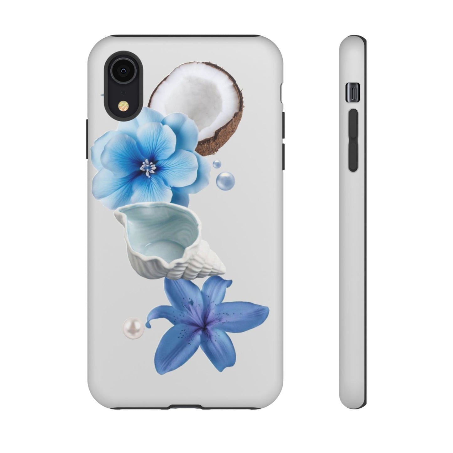 Tropical Blue Floral Phone Case — Coconut, Shell & Starfish Design