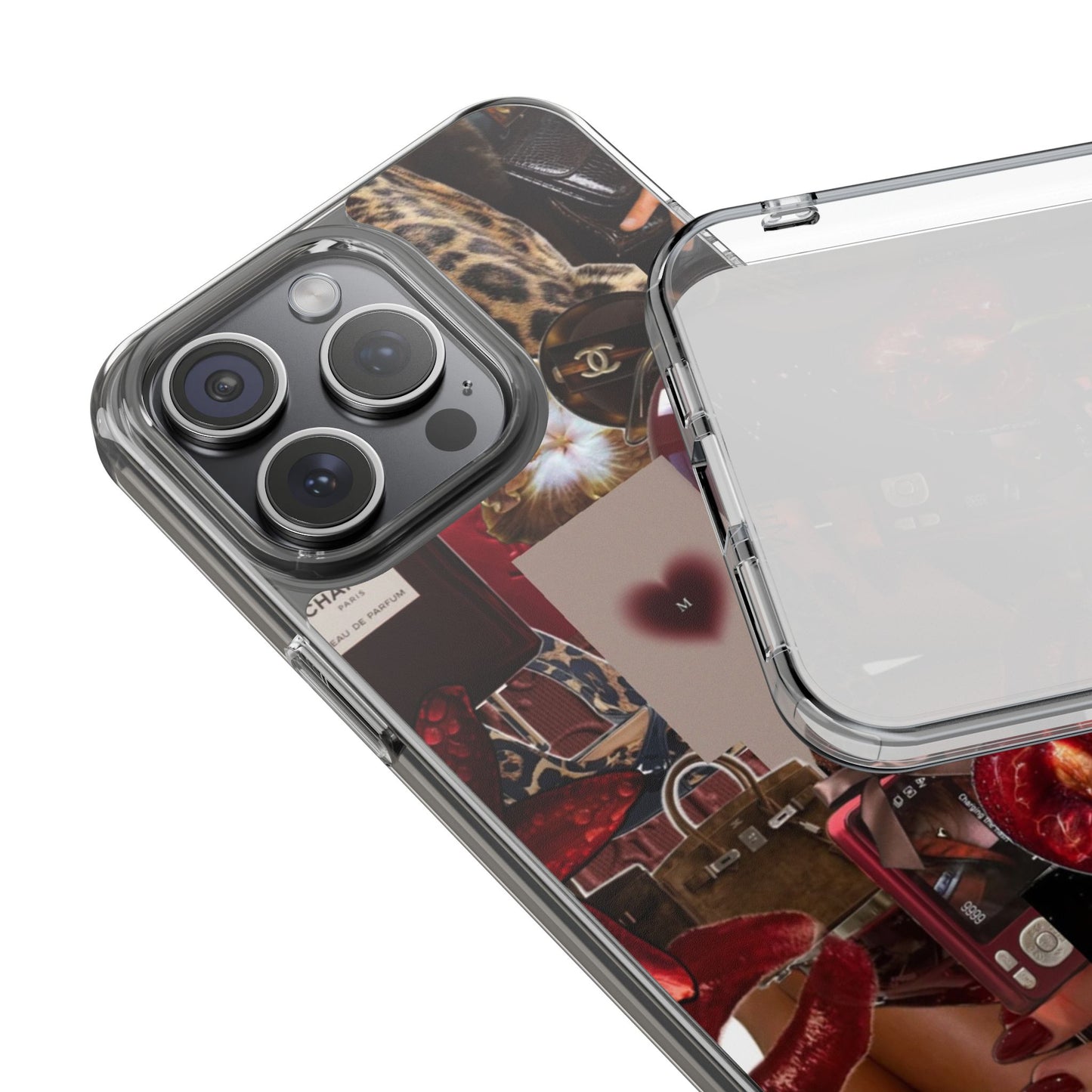 Clear Impact-Resistant Phone Case — Retro Cherry Collage Design