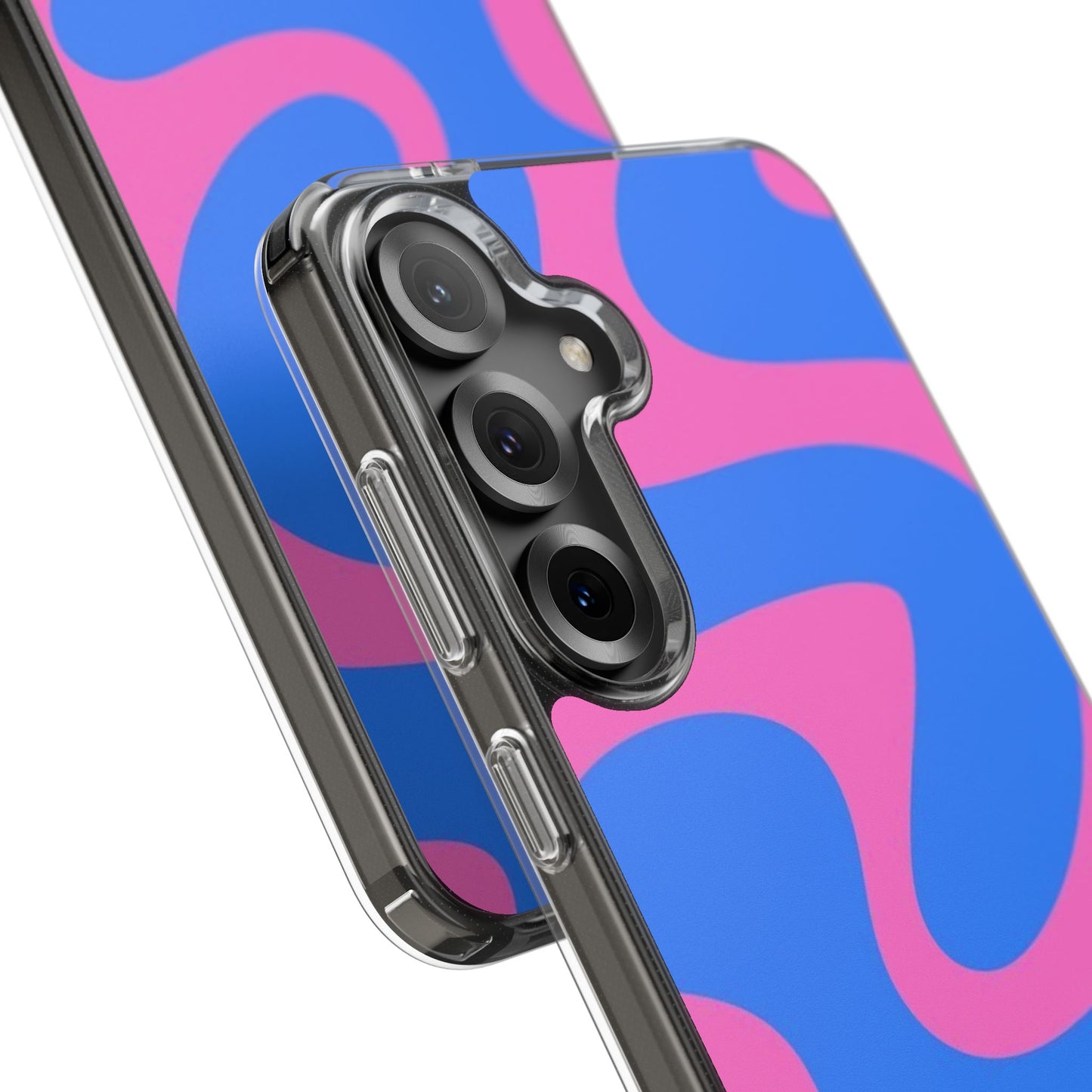 Clear Impact-Resistant Phone Case — Retro Blue & Pink Abstract Swirl