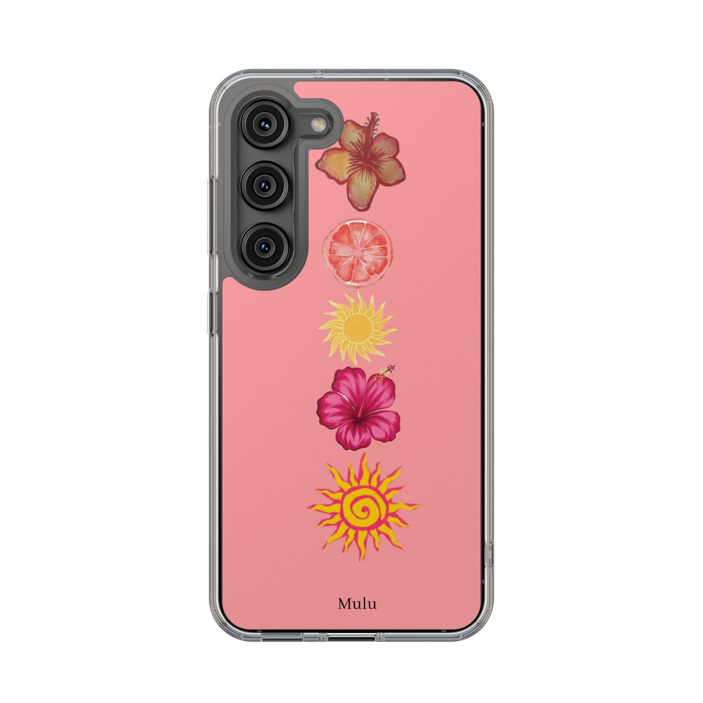 Clear Impact-Resistant Phone Case — Tropical Sun & Hibiscus Floral Design