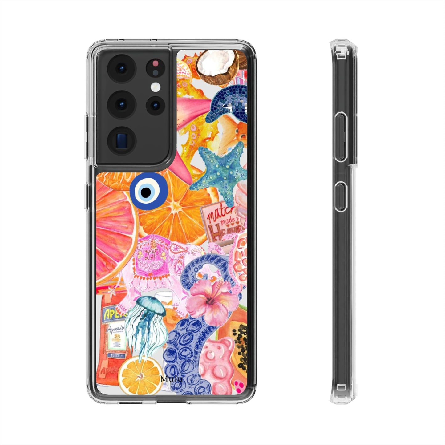 Clear Impact-Resistant Phone Case — Colorful Tropical Collage Design