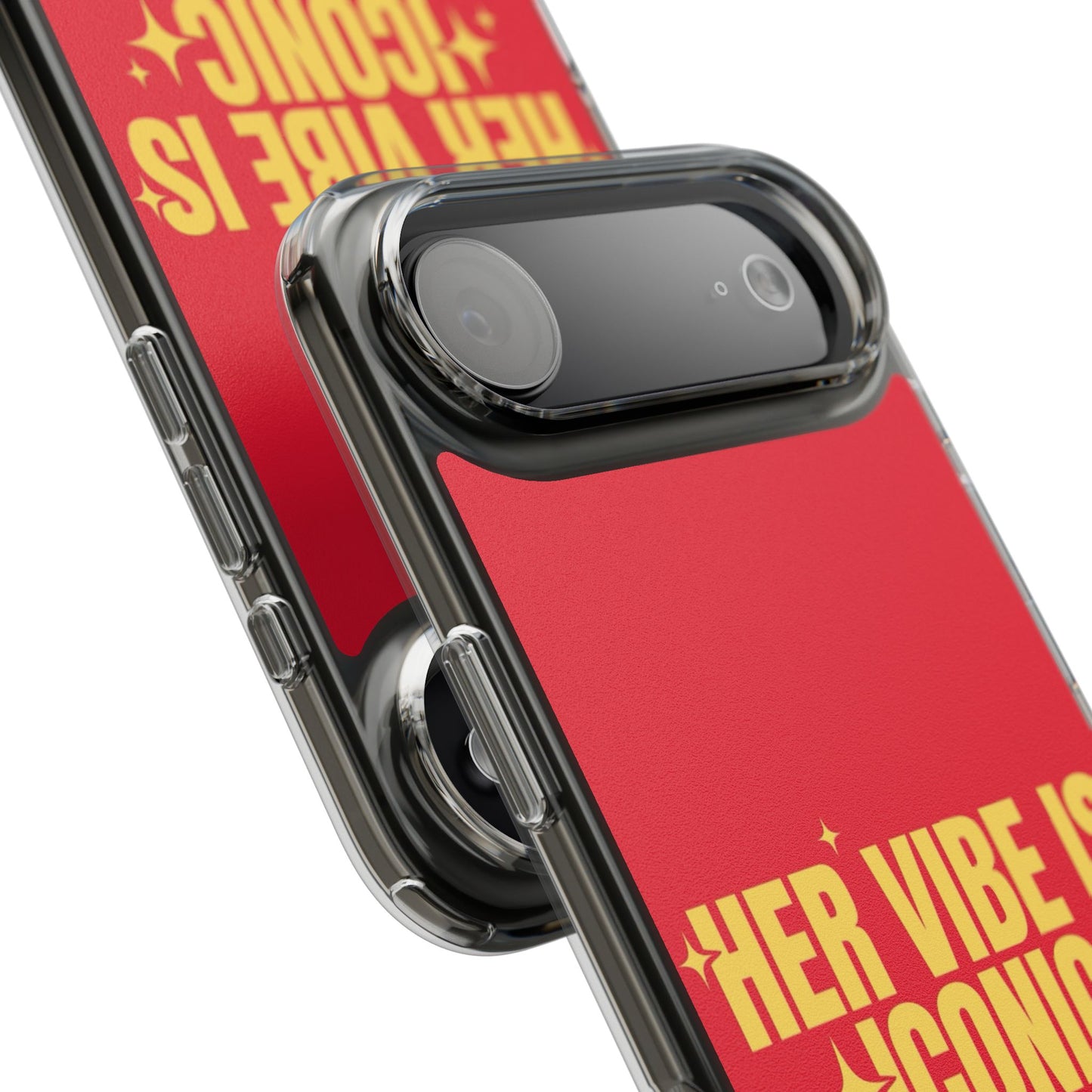 Clear Impact-Resistant Phone Case — "Her Vibe Is Iconic" Red Protective Cover