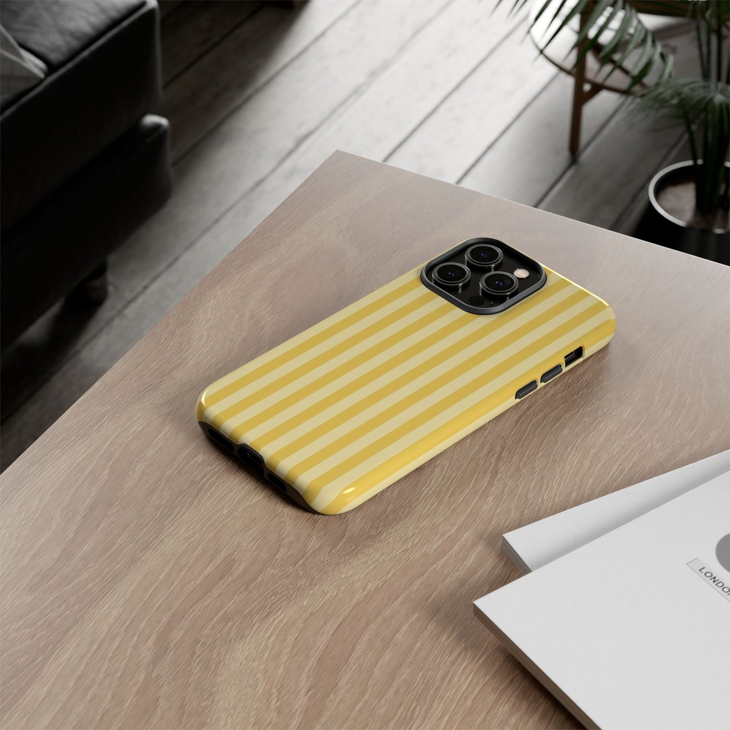 Yellow Stripe Tough Phone Case — Durable Protective iPhone Cover