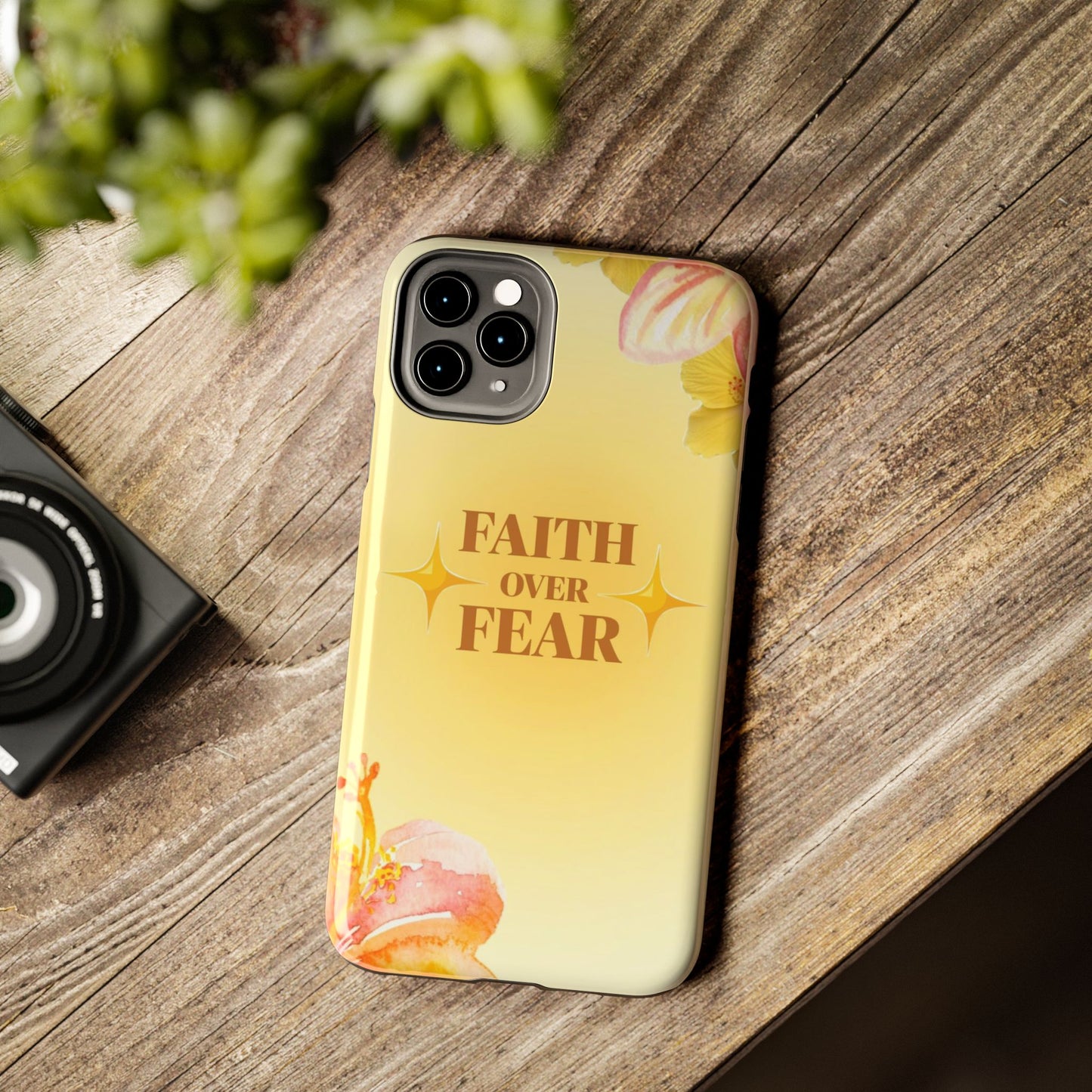 Faith Over Fear Tough Phone Case — Floral Yellow Protective Cover
