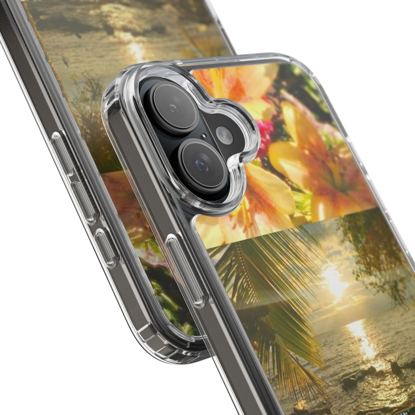 Tropical Sunset Phone Case — Floral Surfboard Clear iPhone Case