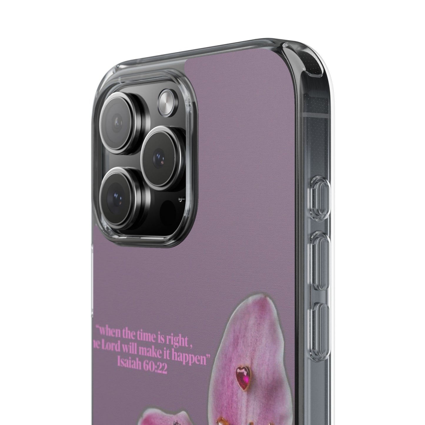 Clear Floral Impact-Resistant Phone Case — "When the time is right" Rose Orchid Design