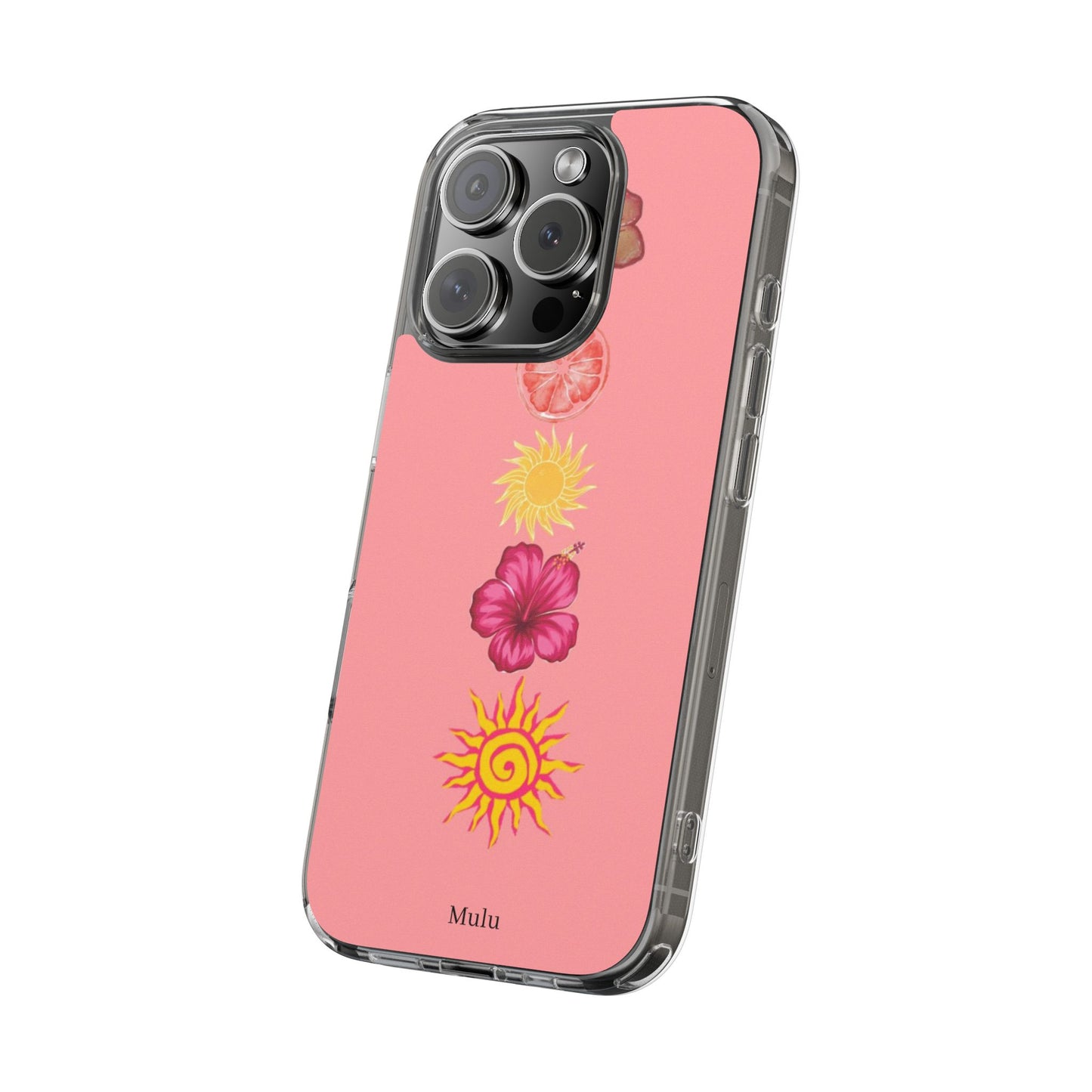 Clear Impact-Resistant Phone Case — Tropical Sun & Hibiscus Floral Design
