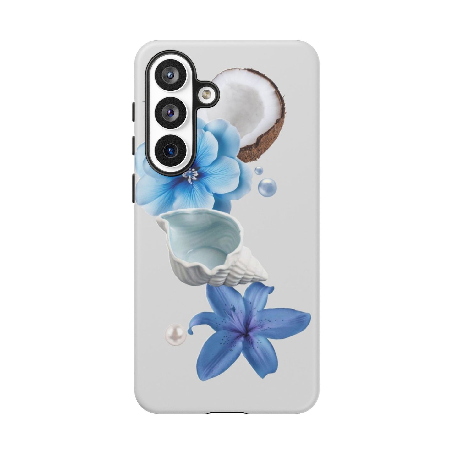 Tropical Blue Floral Phone Case — Coconut, Shell & Starfish Design