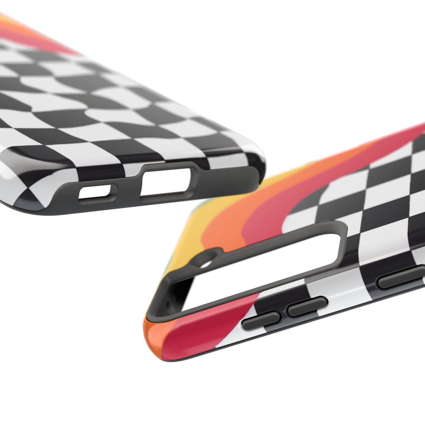 Retro Wavy Checkerboard Tough Phone Case — Rainbow Surf Skate Design