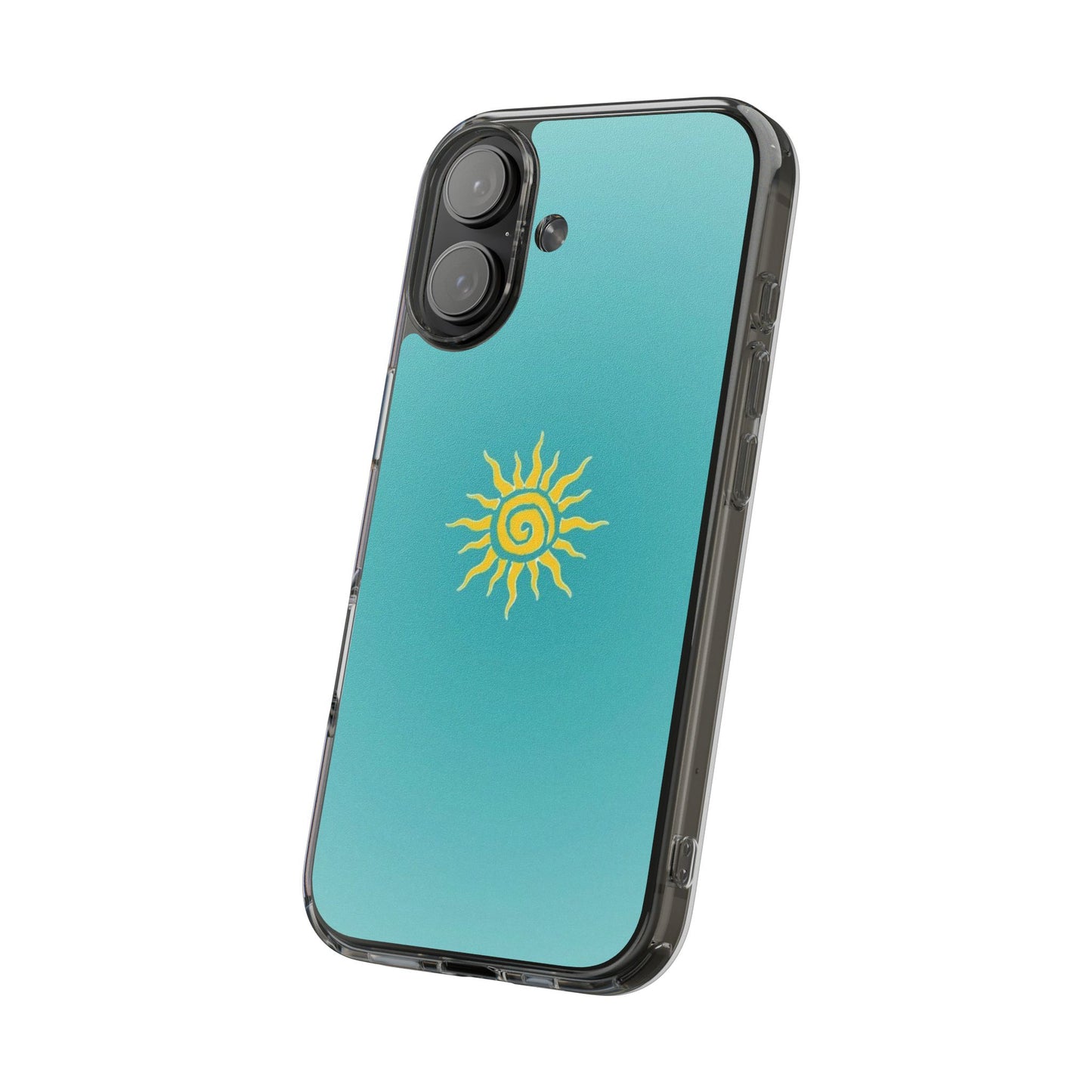 Clear Impact-Resistant Phone Case — Yellow Sun on Teal Gradient