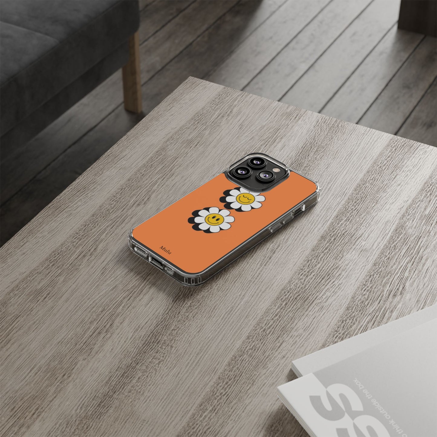 Phone Case — Orange Smiley Daisy Clear Impact‑Resistant Case