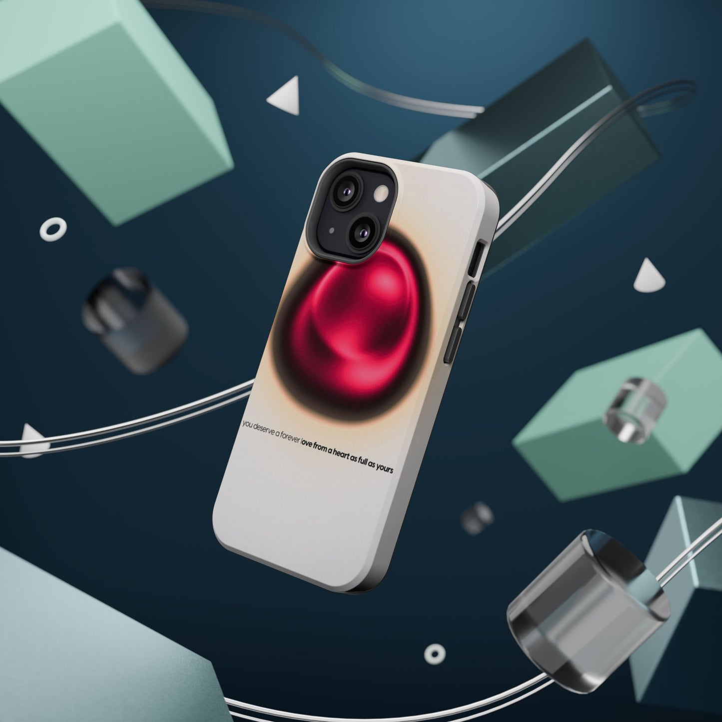 Protective Phone Case — Red Pearl Heart Design with 'You deserve a forever love' Text