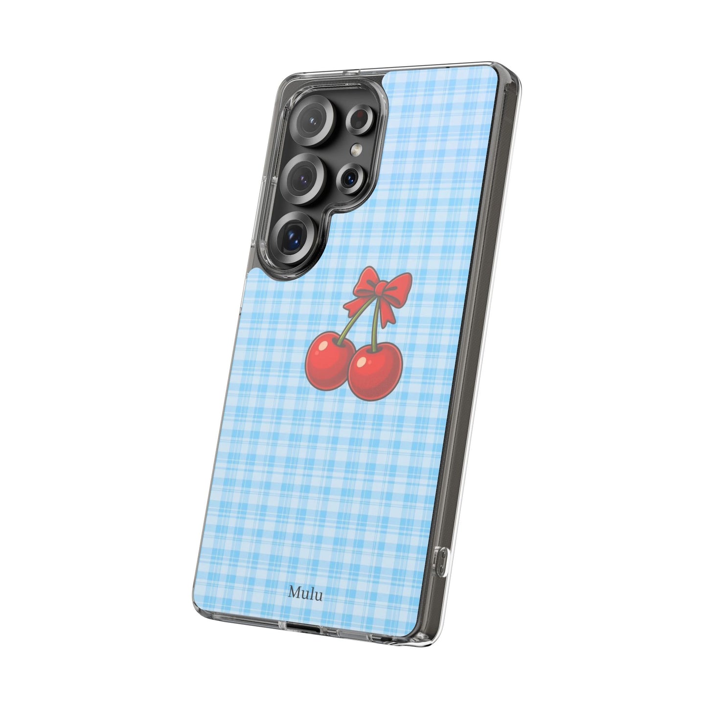 Clear Cherry Gingham Phone Case — Impact-Resistant Clear Case with Red Cherry Design