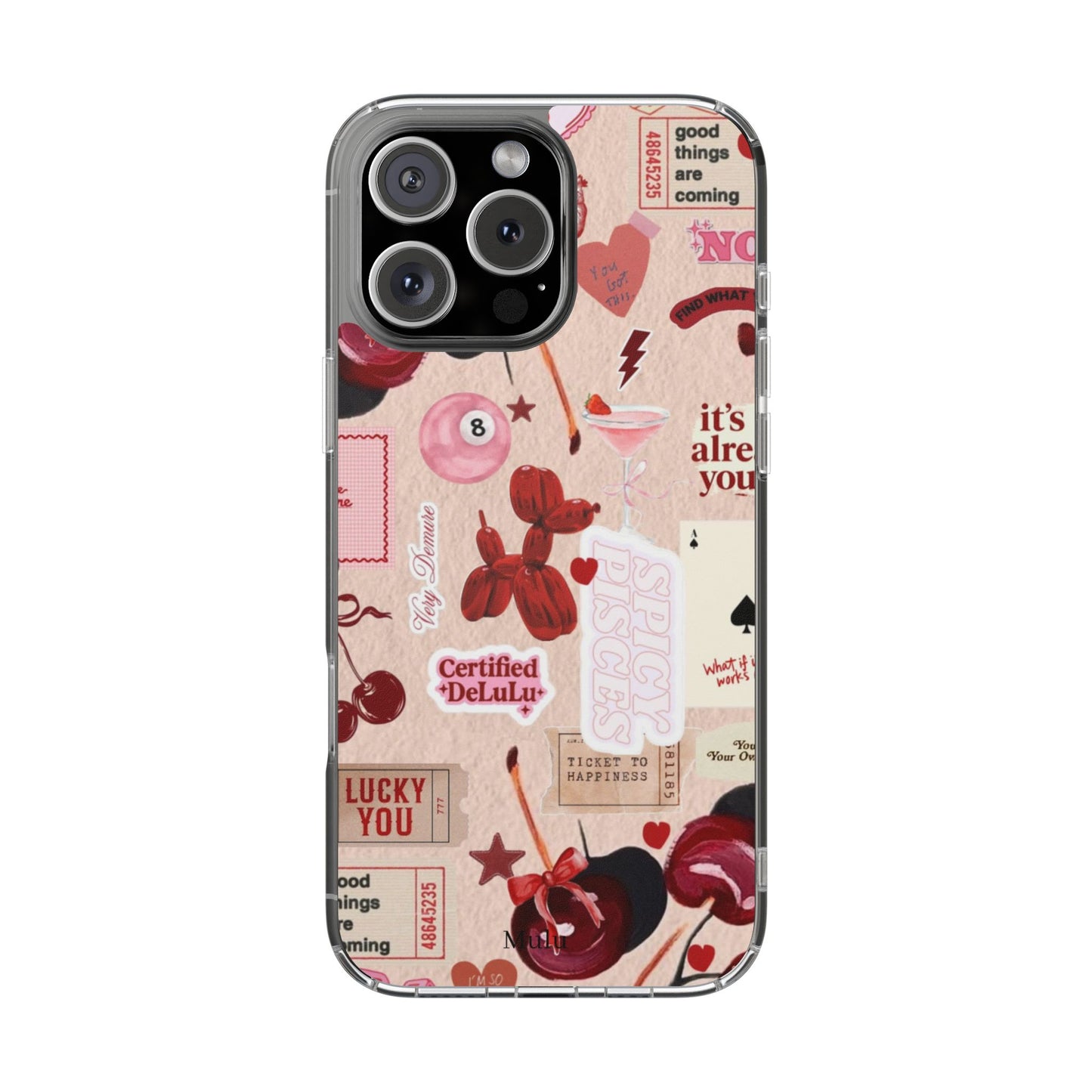 Clear Impact-Resistant Phone Case — Retro Cherry & Sticker Collage
