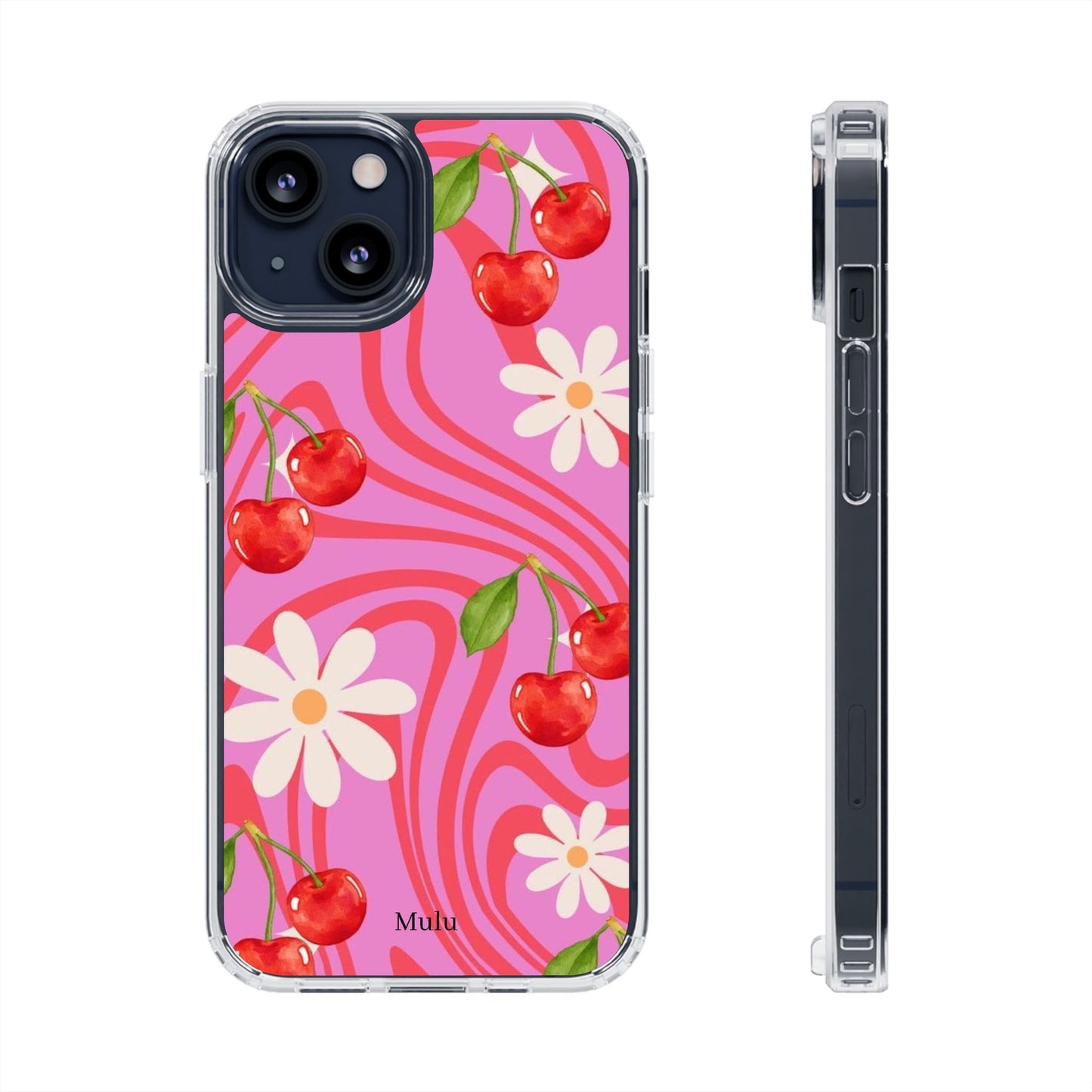 Clear Impact Phone Case — Retro Cherry & Daisy Floral Design