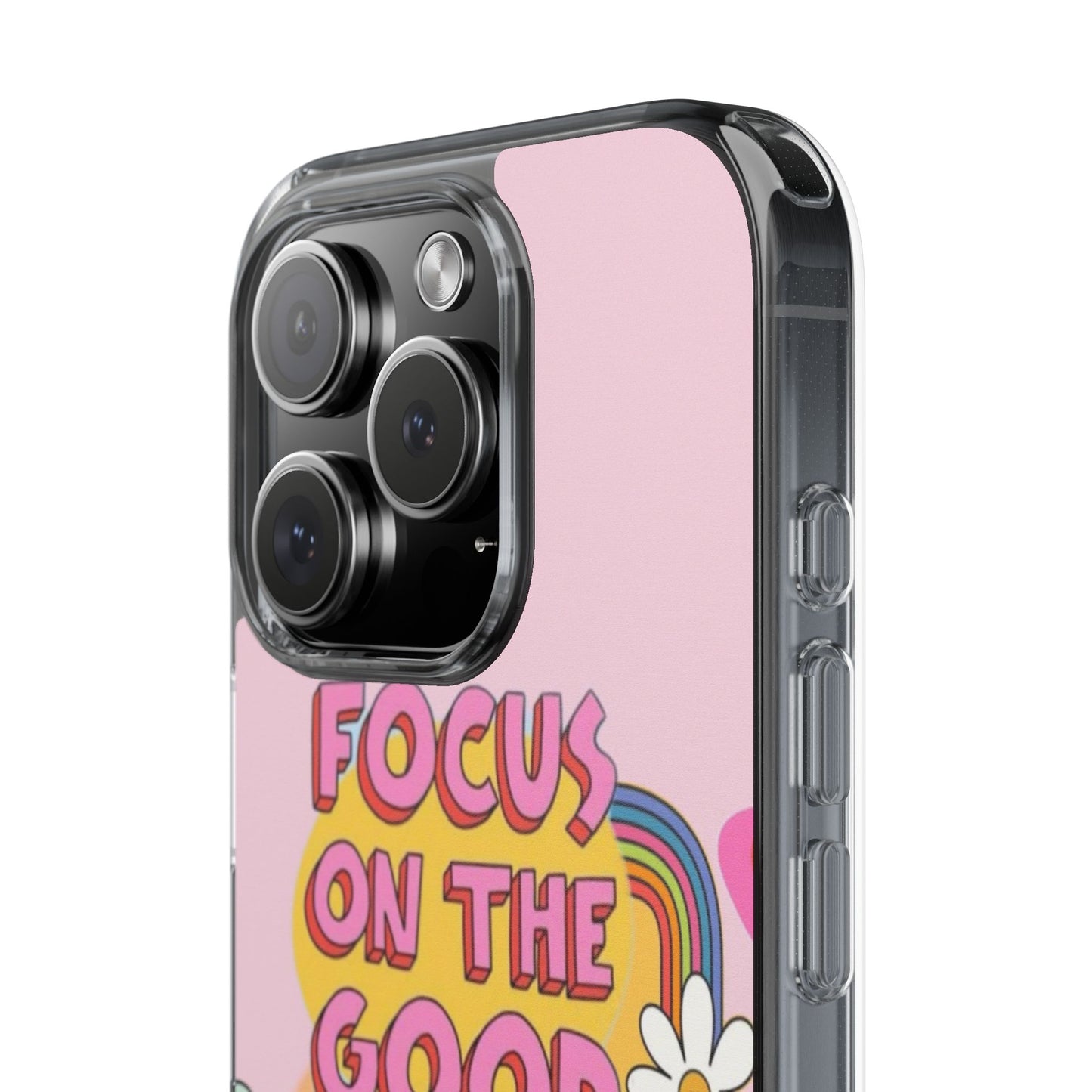Clear Impact-Resistant Case — "Focus On The Good" Retro Floral Phone Cover