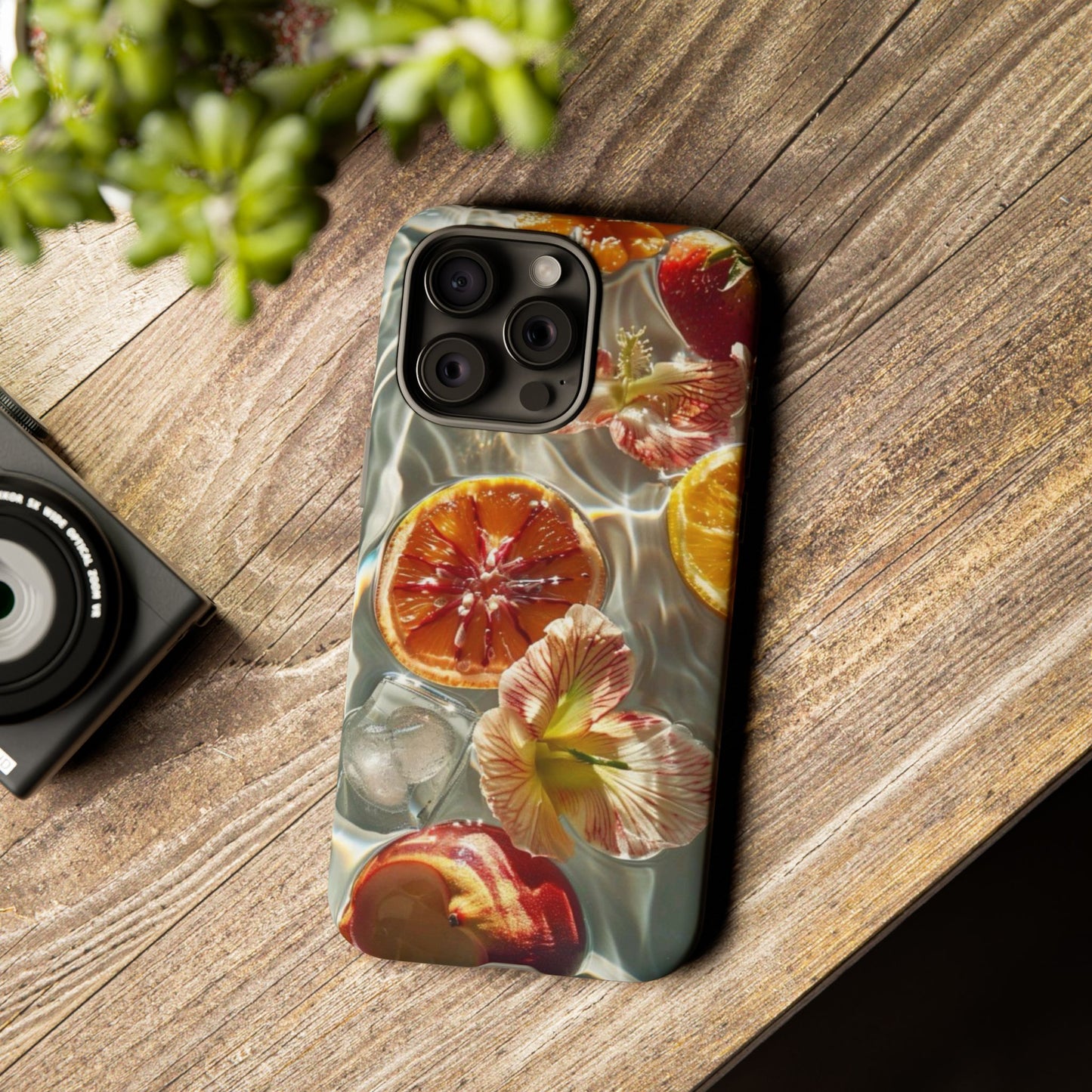 Citrus & Hibiscus Protective Phone Case – Summer Fruit Water Print Tough Case