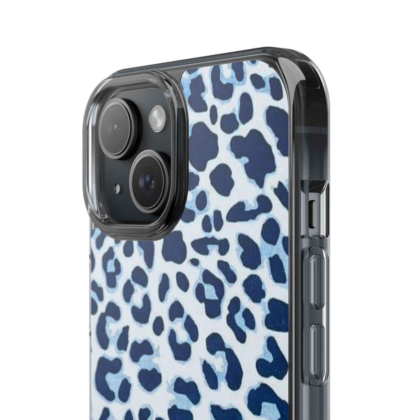 Clear Impact-Resistant Phone Case — Blue Watercolor Leopard Print