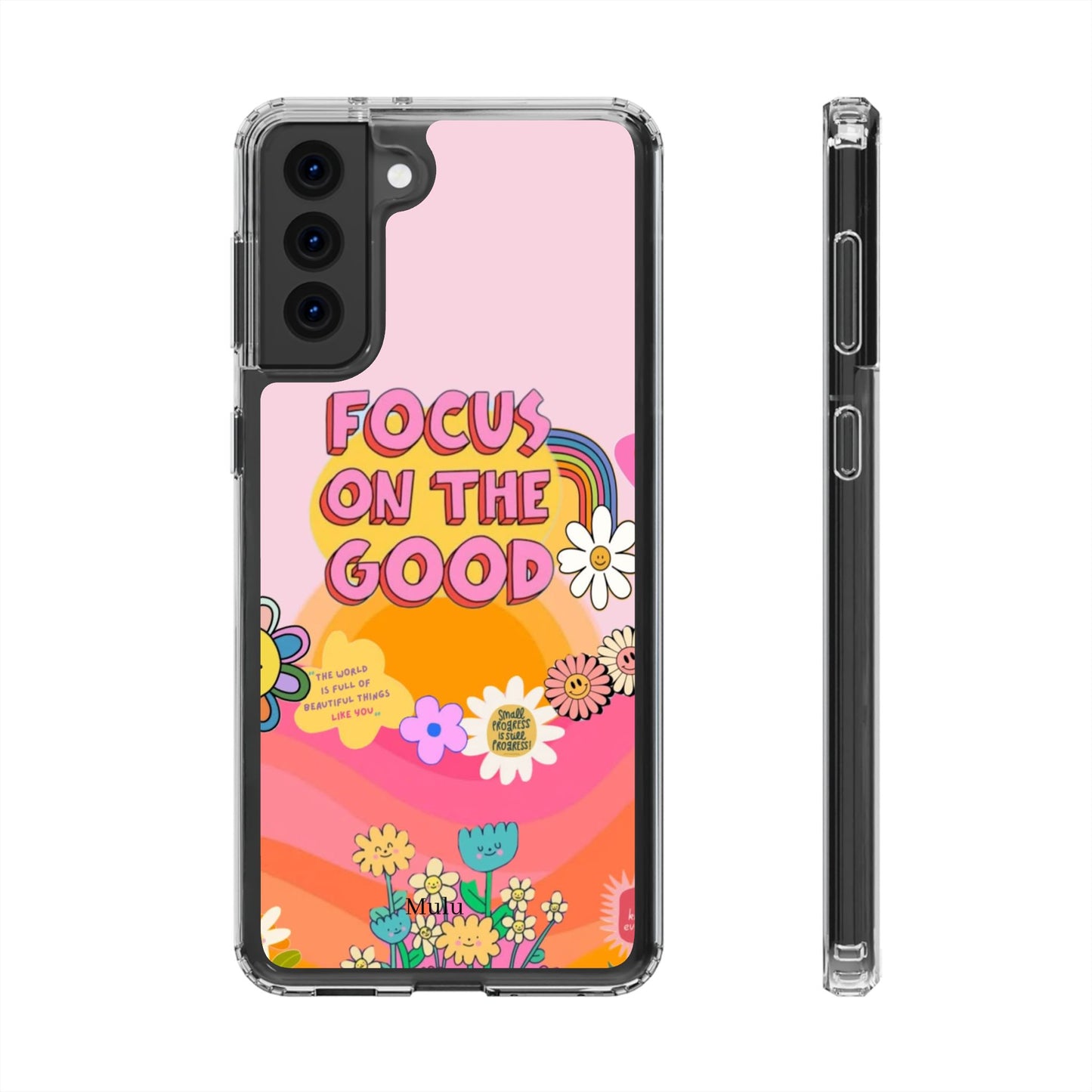 Clear Impact-Resistant Case — "Focus On The Good" Retro Floral Phone Cover